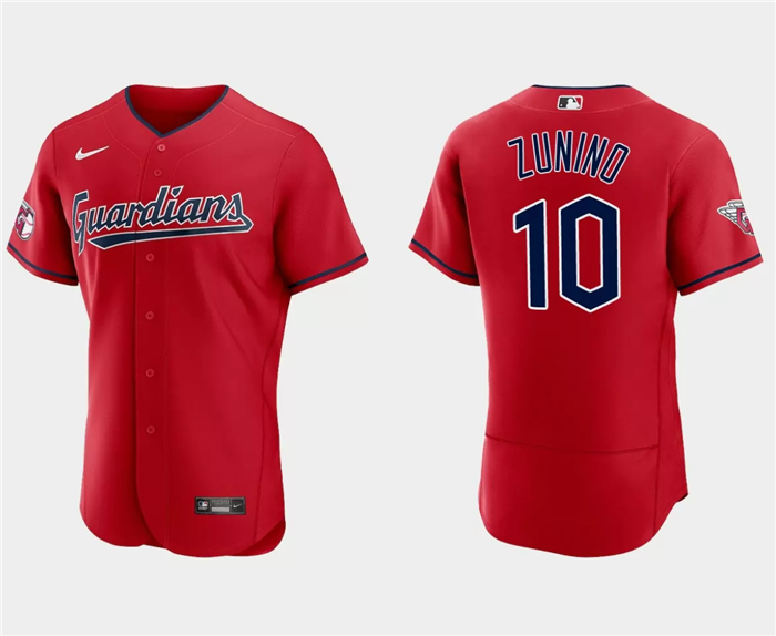 Men's Cleveland Guardians #10 Mike Zunino Red Flex Base Stitched Jersey - Click Image to Close